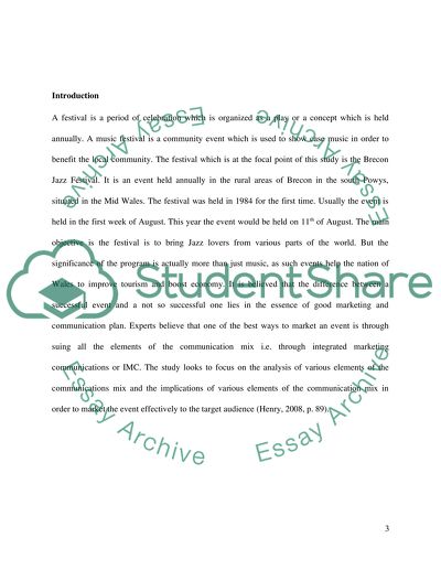 Integrated Marketing Communications Tools on Brecon Jazz Festival