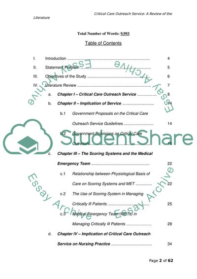Critical Care Outreach Service in the UK