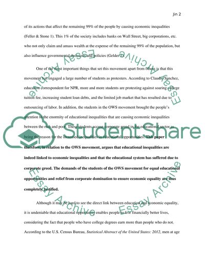 The Occupy Wall Street Movement: Demand for Equal Educational Opportunities to Ensure Economic Equality