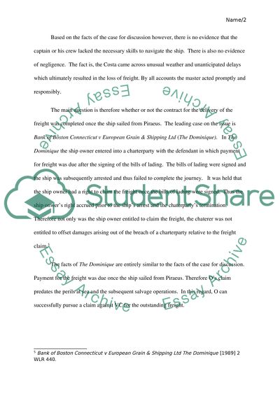 Os Claim Against VC for Outstanding Freight