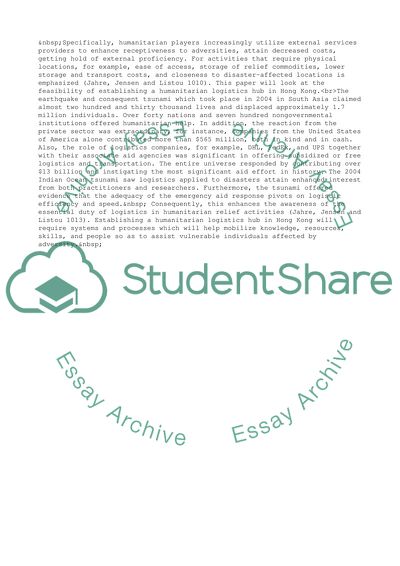 Feasibility of Establishing a Humanitarian Logistics Hub in Hong Kong