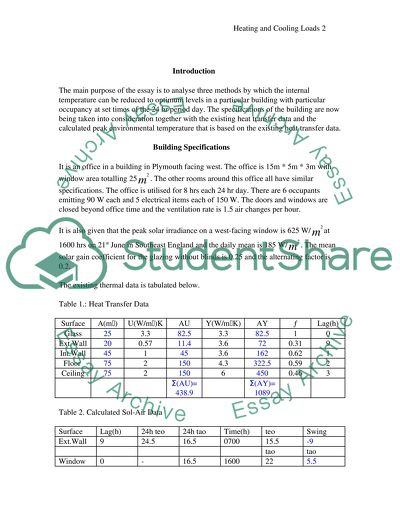 Heating and Cooling loads