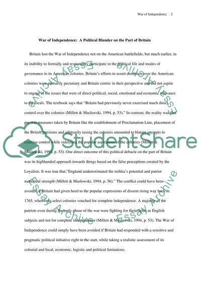 War of Independence: Political Blunder on the Part of Britain