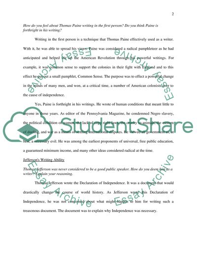 Literature discussion on Benjamin Franklin, Thomas Paine and Thomas Jefferson