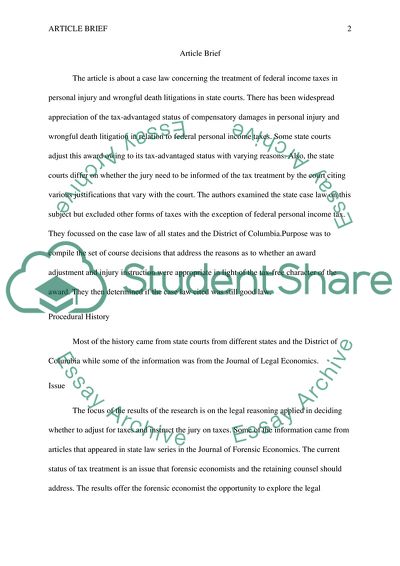 Analysis of the Article about a Case Law Concerning the Treatment of Income Taxes in Personal Injury