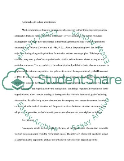 Approaches to Reduce Absenteeism