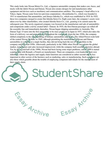 Introduction on Nissan Motor Company and the Supply Chain for Nissan Company