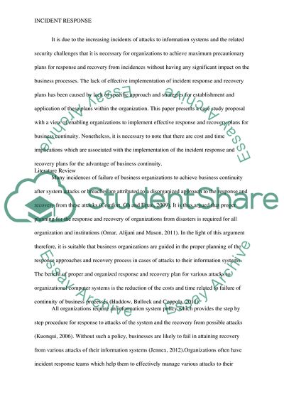 Incident Response, Business Continuity and Disaster Recovery Plans