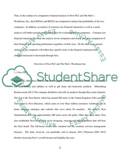 Analysis of Next Company and Mens WareHouse Company