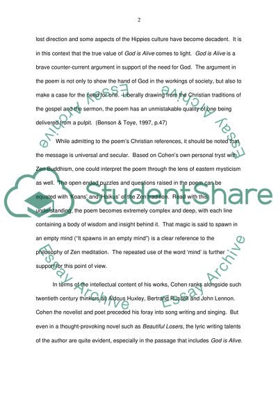 Critical Analysis of God is Alive (1966) by Leonard Cohen