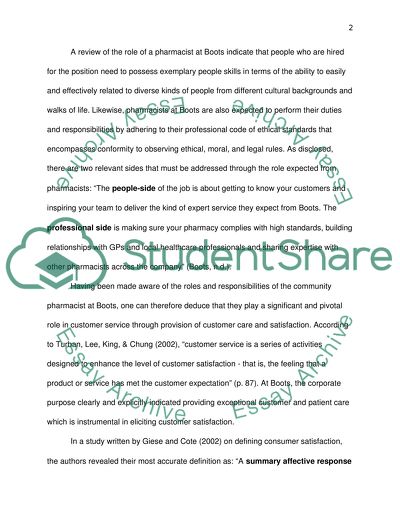 How Can a Community Pharmacist Working for Boots Have an Influence on Customer Care