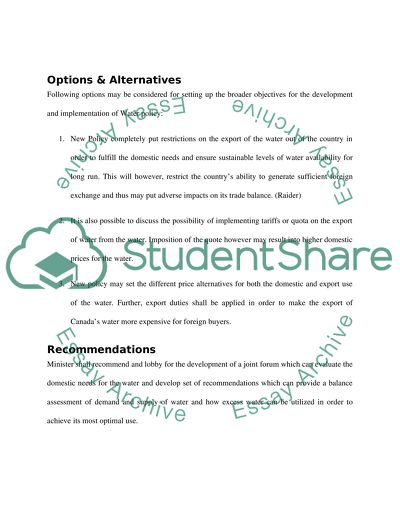 Memorandom to the Minister- Water Policy alternatives