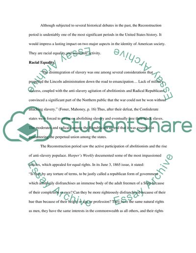 The Reconstruction of the American South between 1863-1877