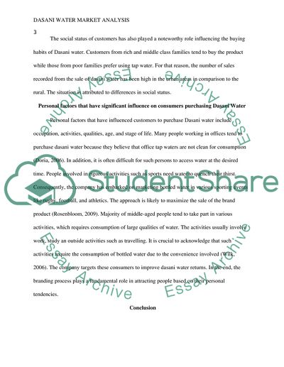 Dasani water Market Analysis