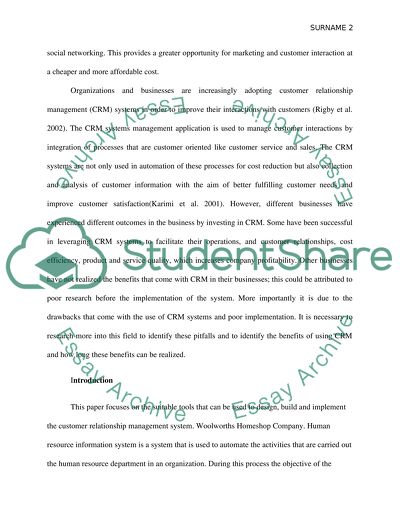Value of CRM - Woolworths Homeshop Company