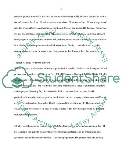 Value of the HR Business Partner to the Organization