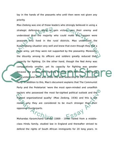 Non-Violence v. Violent Revolution: A Comparison of Mohandas Gandhi, and Mao Zedong