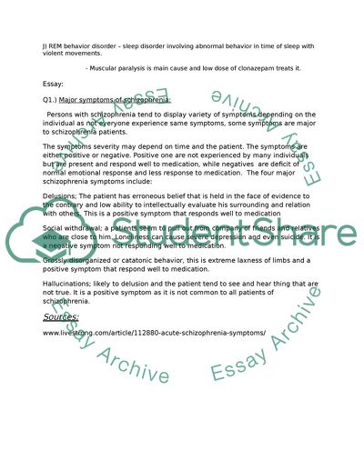 Major Symptoms of Schizophrenia