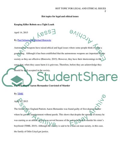 Hot Topic for Legal and Ethical Issues