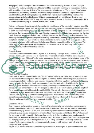 Global Strategies: Chrysler and Fiat Case