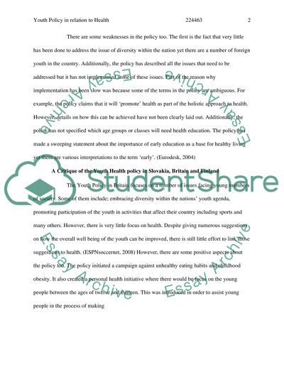 Youth Policy in Relation to Health