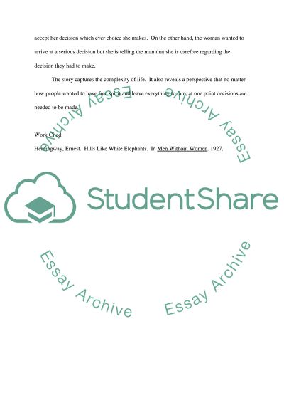 Journal on Hills Like White Elephants by Ernest Hemingway