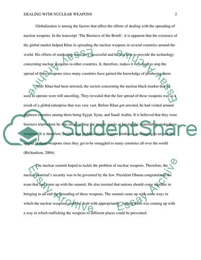 Essay about nuclear weapons
