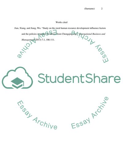 Rural Human Resource Development Influence Factors and the Policies Response by Jian and Jiang
