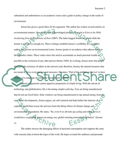 Rhetorical Analysis: Derrick Jensens Forget Short Showers