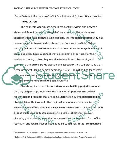 Sociocultural influences on conflict resolution and post-war reconstruction