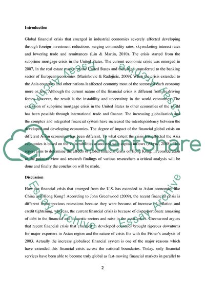 How Did the Financial Crisis Affect Hong Kong