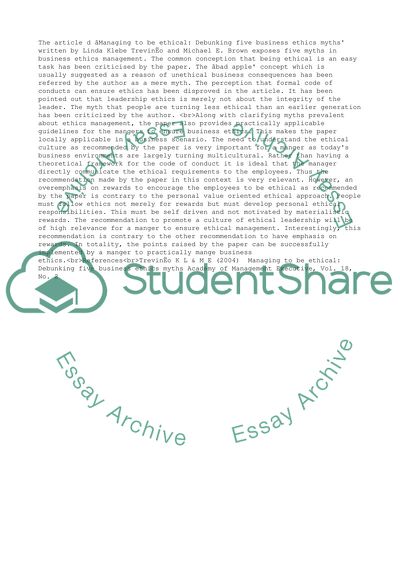 Article Critique #1--Business Ethics