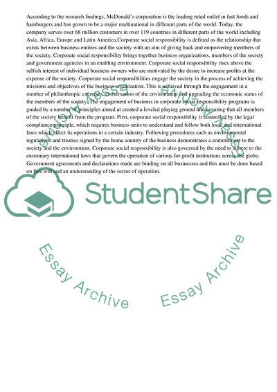 Corporate Social Responsibility in McDonalds