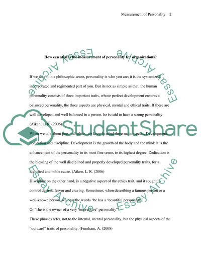 Measurement of Personality