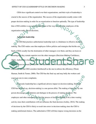 Effect of CEO Leadership Style and Decision-Making