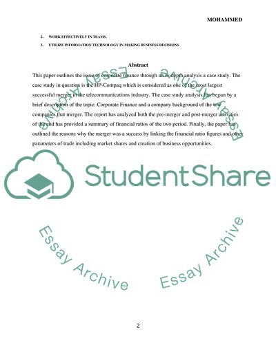 TITILE OF THE PROJECT : CASE STUDY:PERFORMANCE ANALYSIS OF MERGER DECISION