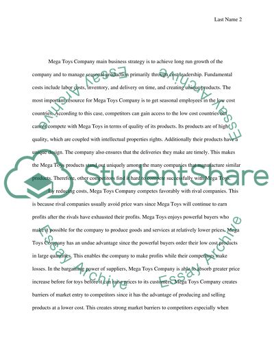 Business Level Strategy - Mega Toys Company