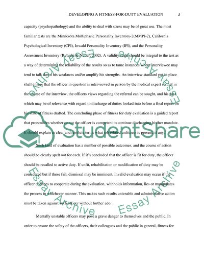 Developing a Fitness-for-Duty Evaluation