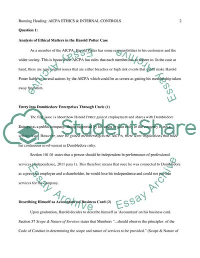 AICPA Ethics & COSO Framework for Internal Controls