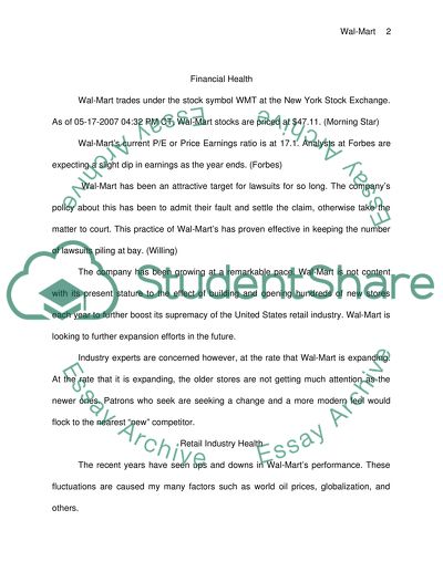 Retail Industry, Health Wal-Mart, and National Economic Trends: Wal-Mart