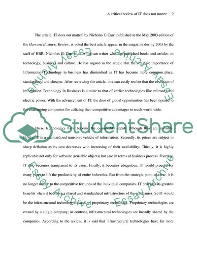 I.T Doesnt Matter by Nicholas G.Carr