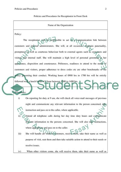 Procedures for Receptionist in Front Desk