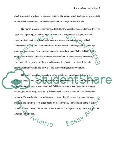 Critique on the powerpoint presentation of Stress vs Memory