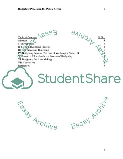 Budgeting Process in the Public Sector