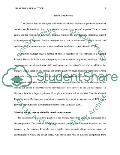 Health Care Practice: the Managers Role in the Running of a Health Care Practice