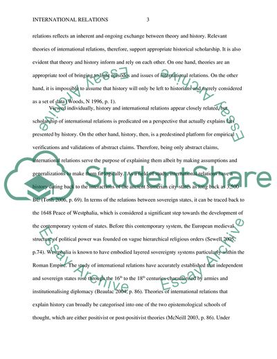 The Field of International Relations and Descriptions Offered by History