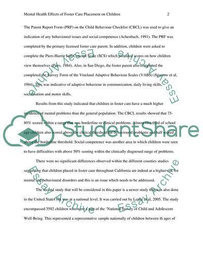 Mental Health Effects of Foster Care Placement on Children