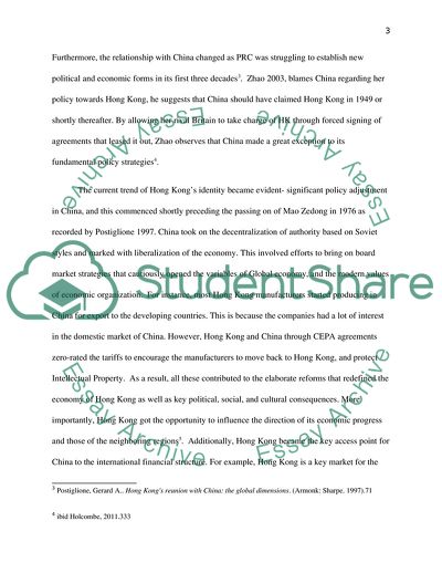 Relationship Between Hong Kong and China Since the Establishment of the Peoples Republic of China