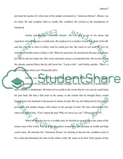 American Dream in Fitzgeralds Novel, the Great Gatsby