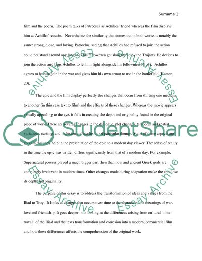 The Iliad(the epic written by Homer) comparted to Troy(the movie staring Brad Pitt)